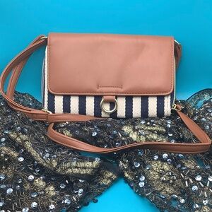 Chic Striped Crossbody Bag - Brown and Navy